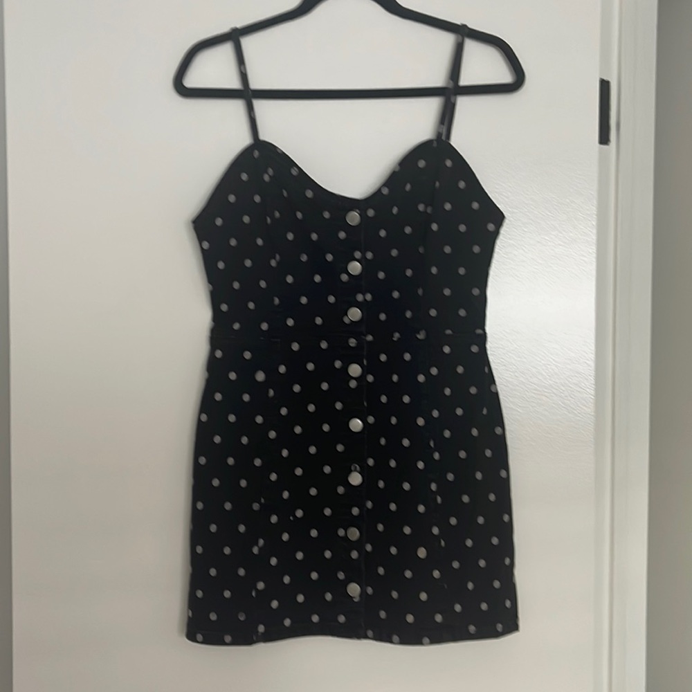 NWT Blue Revival denim dress (black w/ gray polka dots) size 27